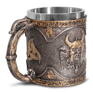 Tasse vintage de style médiéval, God Vintage Cup Odins Clash of the <span class=keywords><strong>Titans</strong></span> Wars, en acier inoxydable, mug Odin pour cadeaux de vacances, mug rétro en résine de chevalier - Product Image 5