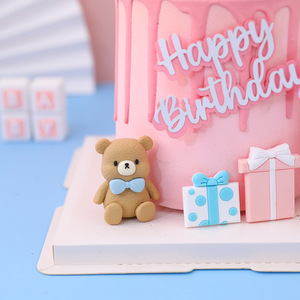 Pink blue bow love heart cartoon bear soft gum doll boy girl birthday cake decoration Cake Topper fornitori - Product Image 4