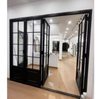 Porte d'entrée double arquée en fer de style européen, en alliage d'aluminium antique, avec verre trempé, moderne, sécurisée et coupe-vent pour l'extérieur