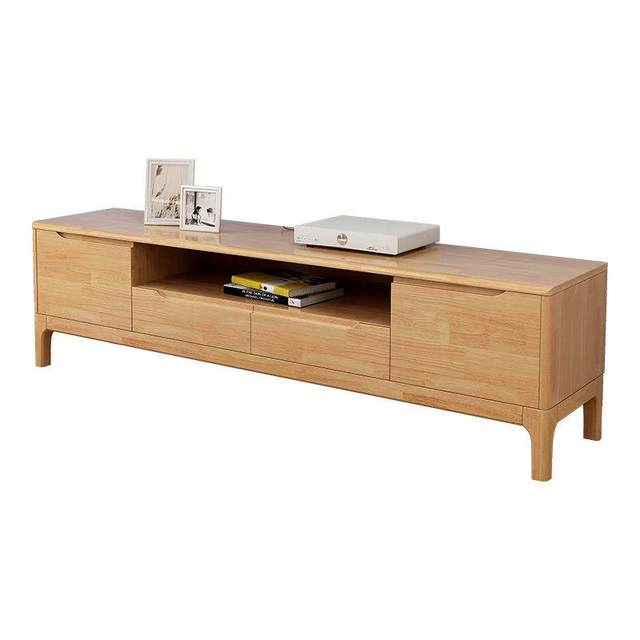 Solid Wood Nordic Simple Luxury Adjustable Floor Mount Living Room TV Stand Rubber Wood Home Furniture