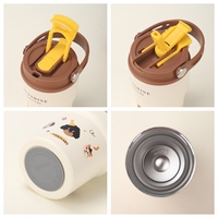 Mug à café isotherme en acier inoxydable pour enfants ZB sans BPA, 450 ml (15 oz), avec poignée, paille, couvercle double ouverture et infuseur à thé, motif dessin animé mignon
