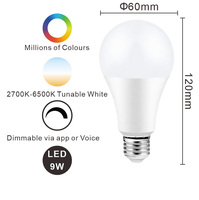 Ampoule LED Wifi et contrôlée par application, à intensité variable et à changement de couleur, 9W RGB, ampoule multicolore E27