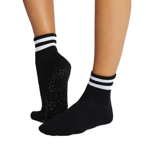 OEM ODM Private Label Sports <b>Socks</b> Manufacturer <b>Black</b> Ankle <b>Socks</b> With White Stripes Anti-Slip Yoga <b>Socks</b> For Adults - Product Image 1