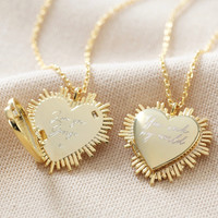Collar con Medallón de Corazón Grabado en Acero Inoxidable Chapado en Oro, Personalizado con Nombre y Fecha, Colgante de Corazón con Cierre para Mujer