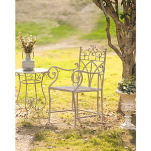 Silla Larga de Jardín de Metal Vintage con Diseño de Respaldo de Flores, Silla de Exterior Rústica para Cafetería, Patio, Balcón, Decoración de Estilo Campestre Francés - Product Image 2