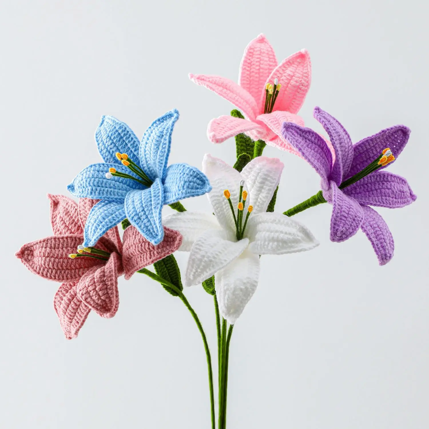 Joyflower Multicolor Knitting Wool Artificial Knitted Lily Flowers For Home Wedding Decoration