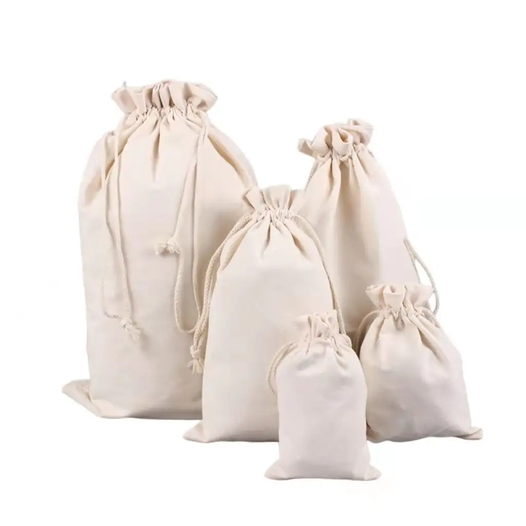 Bolsa de regalo pequeña reutilizable con logotipo impreso personalizado, bolsa de lona de algodón con cordón, bolsas de embalaje para el polvo