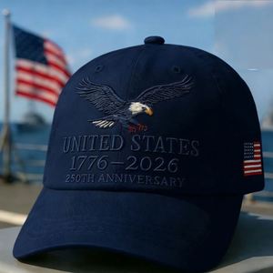 Casquette de baseball unisexe réglable à 6 panneaux en coton imperméable, style rétro délavé, avec logo frontal, pour adulte, édition 250e anniversaire US, transfrontalière - Product Image 4