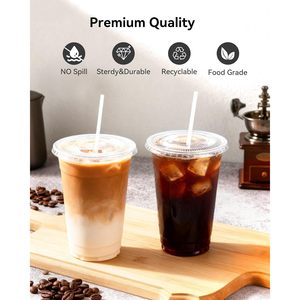 Clear Plastic Cups 16oz with Lids and <b>Straws</b> Bulk <b>Disposable</b> Coffee Cups BPA Free Food Safe Takeaway Party Use - Product Image 4