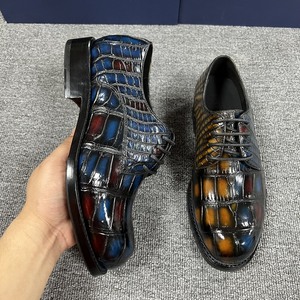 Zapatos Formales de Hombre en Cuero de Cocodrilo Genuino con Degradado de Color |   Zapatos de Vestir de Lujo Brillantes en Dos Tonos |   Zapatos Oxford de Oficina de Talla Grande - Product Image 4