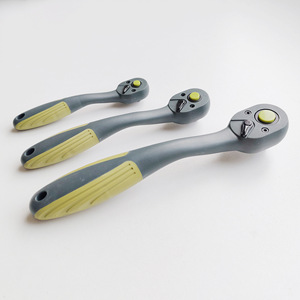 3 Pc Curved Handle Ratchet Wrench Set 72 Teeth Quick Release Gray Green Auto Repair Tools Imperial Drive - Product Image 2