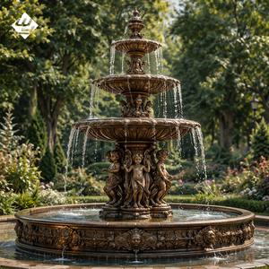 Fontaine à eau de jardin extérieure à 3 niveaux en bronze de style européen avec statue de chérubin pour villa - Product Image 3