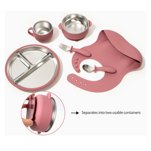Ensemble de repas pour <span class=keywords><strong>bébé</strong></span> et tout-petit Fubon en acier inoxydable 304 et silicone, kit de vaisselle de sevrage avec ventouse antidérapante et lavable - Product Image 3