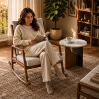 Fauteuil inclinable en teck doré fait main, design Wabi-Sabi écologique, luxe pour chambre et hôtel, style moderne