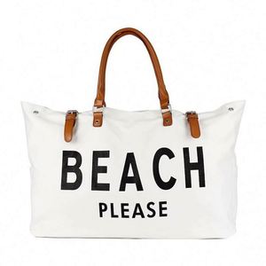 Sac de plage de voyage imperméable personnalisé avec logo, en toile extra large avec poignée en cuir végétalien et fermeture à glissière - Product Image 1