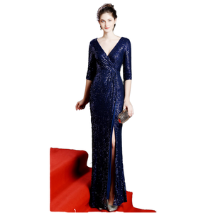 Nuevo Vestido Largo Elegante de Gasa con Lentejuelas, Estilo Halter, para Fiesta de Verano, Reunión Anual, Estilo Cola de Pez - Product Image 1