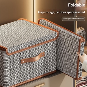 Boîte de rangement monobloc de style compact gris avec couvercle, en tissu, portable, pliable et empilable, pour couettes, vêtements et jouets - Product Image 2