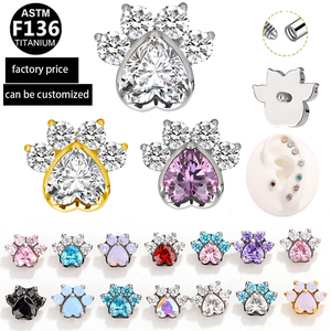 Pendiente de Titanio G23 con Forma de Garra de Gato y Corazón con Circonita Cúbica en el <span class=keywords><strong>Centro</strong></span>, Joyería Corporal para <span class=keywords><strong>Piercing</strong></span> de 16G, Pendiente Helix, Anillo Labial, Anillo para Oreja - Product Image 1