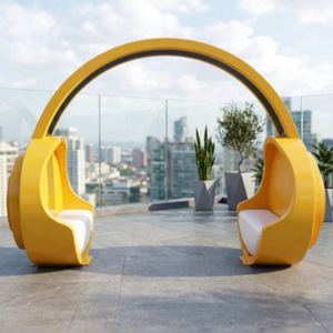 XIAOYANG Outdoor <b>Plastic</b> <b>Patio</b> Bench Sculptural Headphone <b>Chair</b> Yellow Modern Design for Mall Plaza Balcony - Product Image 3