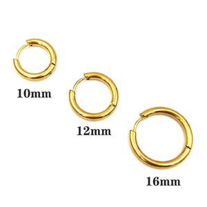 Boucles d'oreilles créoles en acier inoxydable, clous ronds, couleurs or, noir, or rose, argent, inaltérables, en stock, bijoux de mode - Product Image 2