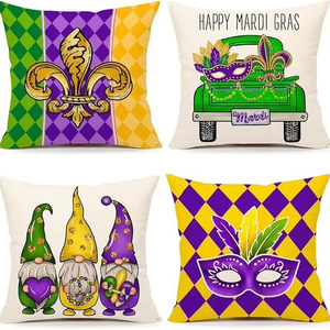 Funda de Almohada HLC Mardi Gras Zone con Diseño de Flor de Lis, Fundas de Almohada con Cuentas de Mardi Gras, Máscara, Corona, Diseño de Langosta, Decoración - Product Image 4