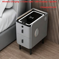 Table de chevet intelligente traditionnelle avec chargeur sans fil, lumière LED, port USB, verrouillage par empreinte digitale, plateau en verre moderne pour appartement, chambre et salon