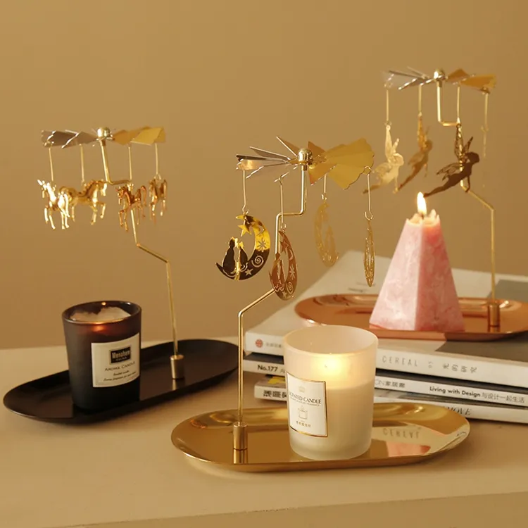 Benutzer definierte Mode Metall Kerzenhalter Weihnachts dekoration Home Spinning Karussell Kerzenhalter Rotierende Tee licht Kerzen ständer halter