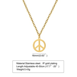 Collar con Colgante Redondo de Símbolo de Paz en Acero Inoxidable Chapado en Oro PVD de 18k para Mujer, con Cadena de Eslabones, para Regalo de Fiesta o Aniversario - Product Image 5