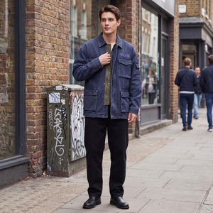 Custom OEM <b>Men</b> Vintage Washed Blue Denim <b>Jackets</b> Multi Pocket <b>Cargo</b> Workwear Custom Embroidered Logo Streetwear Apparel TKAN8094 - Product Image 3