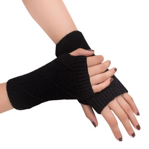 Gants en tricot pour femmes, mi-longs, automne-hiver, demi-doigts, chauffe-mains, <span class=keywords><strong>mitaines</strong></span> douces en forme de losange, manches de bras pour filles - Product Image 1