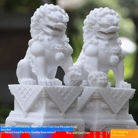 Statues de lions sculptées dans la pierre, paire, style européen/chinois, en marbre blanc Han, décoratives Feng Shui pour la maison et la mausolée
