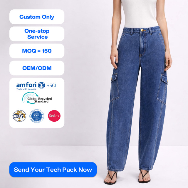 SHENGFU Baggy Balloon Women's Cargo Jeans Raw Denim Wide Leg American Style Dongguan Wholesale Fashion Pants