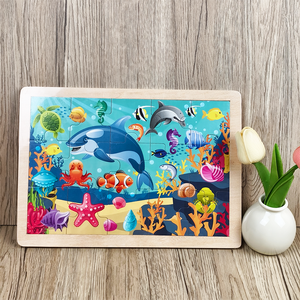 Puzzle Educativo in Legno Ecologico Ocean <span class=keywords><strong>World</strong></span> da 15 Pezzi - Gioco DIY Colorato della Vita Marina per Bambini e Adulti |   Sott'acqua - Product Image 2