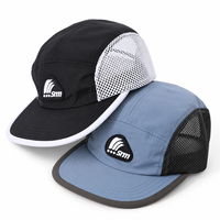 Casquette de camping 5 panneaux haut de gamme avec logo personnalisé en PVC, visière plate, bicolore, imperméable, en nylon, pour le sport et les activités de plein air