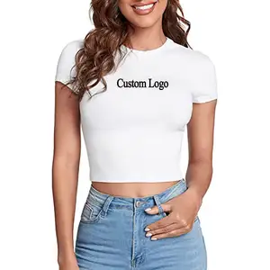 T-shirt uni en polyester personnalisé de haute qualité T-shirt d'été pour bébé T-shirt court T-shirt Sexy Slim Slim Chemise vierge pour femme