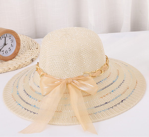 Nhà Máy Giá Rẻ Mùa Hè Du Lịch Trà Chọn Vườn Mặt Trời Bảo Vệ Phụ Nữ Bãi Biển Chuỗi Ribbon Mũ Rơm Phụ Nữ - Product Image 6