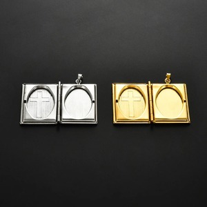 Collier pendentif médaillon porte-photo en acier inoxydable pour hommes et femmes, forme livre, motif croix, ouvrable, bijou commémoratif, cadeau - Product Image 4