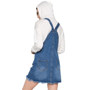 Custom <strong>Dungaree</strong> Denim <strong>Dress</strong> <strong>for</strong> <strong>Women</strong> Mini Overall <strong>Dress</strong> Destroyed Denim Overall <strong>Dress</strong> - Product Image 2
