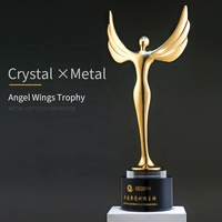 Trofeos Metálicos Premium con Base de Cristal, Diseño Personalizado al por Mayor, en Oro, Plata y Bronce, Forma de Alas de Ángel, Copa de Trofeo Metálica Grande, MOT-02