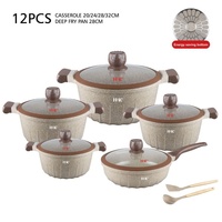 Ensemble de cuisine moderne de haute qualité, 12 pièces, compatible avec les cuisinières à gaz, design granit, 10L+, avec ensemble de casseroles et poêles