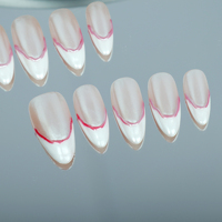 Uñas artificiales hechas a mano, pintadas a mano rojas y blancas irregulares francesas, alta calidad reutilizables de fábrica al por mayor
