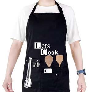 Delantal de Cocina Personalizado con Logotipo, Delantal de Poliéster y Algodón Negro para Restaurante, Delantal de Cocina Impermeable para Asar a la Parrilla, Delantal de Cocina para Mujeres y Hombres - Product Image 4