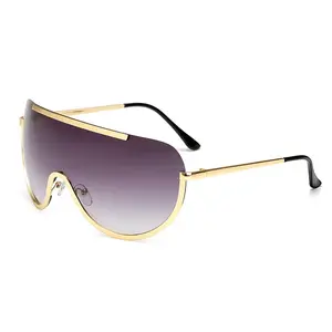 2021 Mode Oversiamese Lens Heren Dames Zonnescherm Designer Grote Frame Zonnebril Goud Metalen Hars Unisex Volwassenen