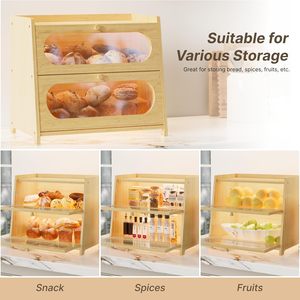 <span class=keywords><strong>Caja</strong></span> de Pan de Bambú Natural y Ecológica Más Vendida con Puerta de Vidrio para una Fácil Visualización, Adecuada para Almacenar una Variedad de Alimentos - Product Image 4