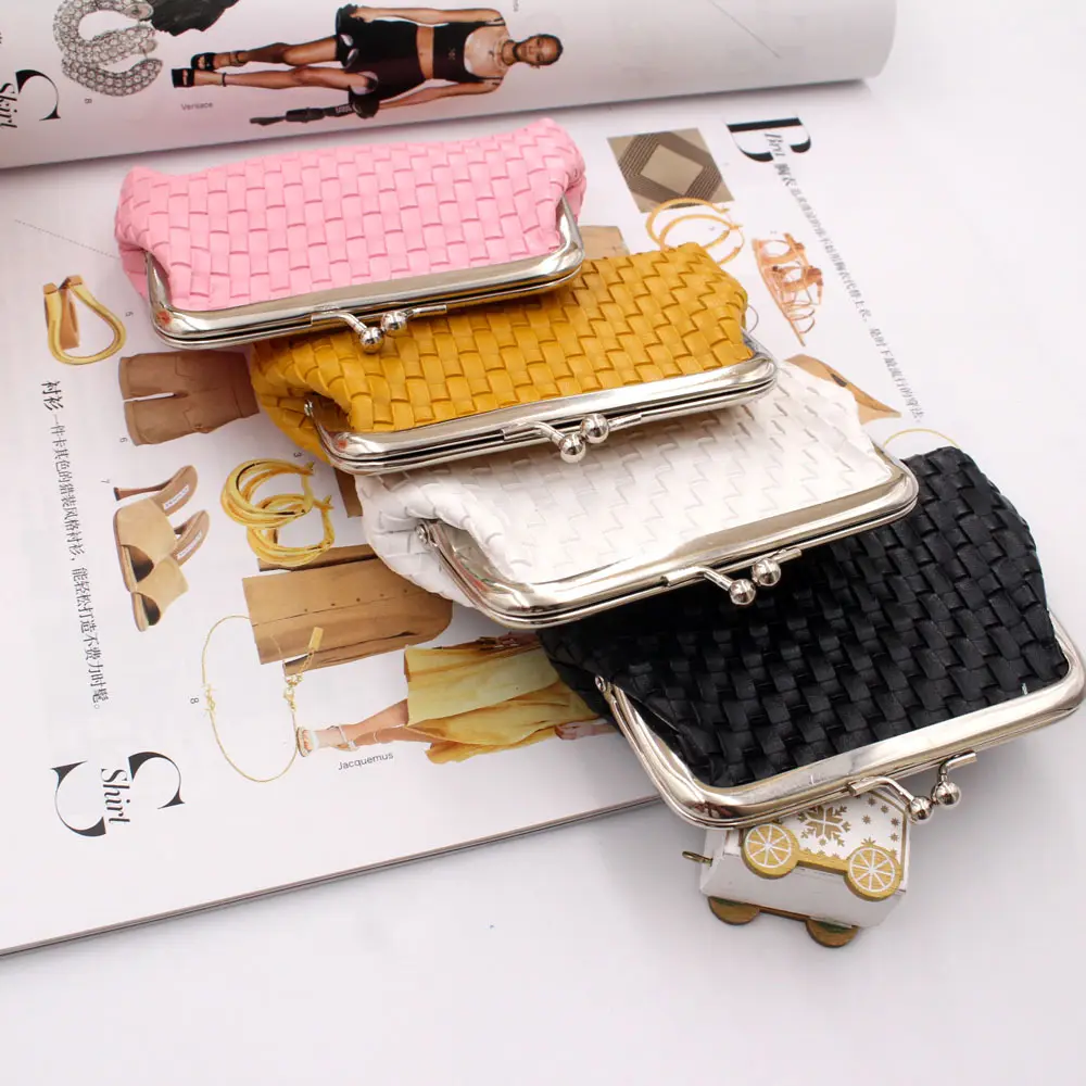 Women's buckle coin purse 4 inch clip bag PU braided card bag Clutch bag