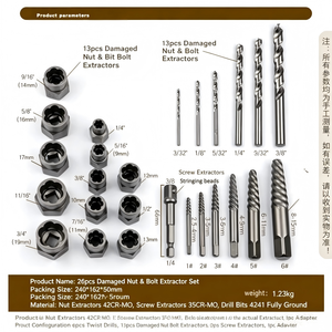 Bolt <b>Screw</b> Remover 26 Piece Set Spiral Flute Extractor Imperial Size Damaged <b>Screw</b> Repair Tool Kit - Product Image 5