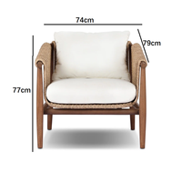 Fauteuil de jardin en teck massif tressé en corde, style simple, haut de gamme, luxueux, avec accoudoirs, pour l'extérieur
