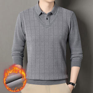 T-shirt pour <span class=keywords><strong>homme</strong></span>, nouveau style, velours de ferret, faux deux pièces, automne-hiver, col châle chaud pour chemise, base décontractée, perlé, machine - Product Image 4