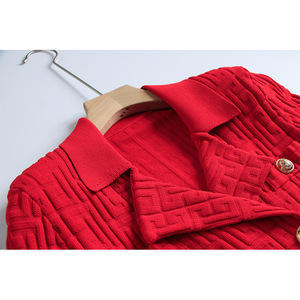 Bộ đồ nữ 2 mảnh gồm áo khoác len dệt kim cổ bẻ, kiểu cardigan, chất liệu jacquard, phối cùng chân váy, mẫu mới năm <span class=keywords><strong>2025</strong></span> - Product Image 3