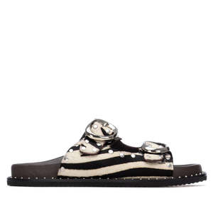 Pantoufles en fourrure pour femmes Carmela, noir et blanc, taille 37, talon bas de 2,5 cm, pantoufles tendance - Product Image 1
